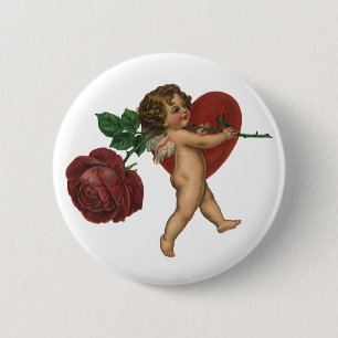 Macaron Rond 5 Cm Vintage victorien Valentine's Day Cherub et Rose