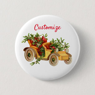 Macaron Rond 5 Cm Vintage Voiture de Noël Mistletoe Thunder_Cove