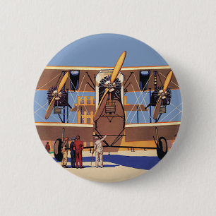 Macaron Rond 5 Cm Vintage voyage et transport Avion biplane