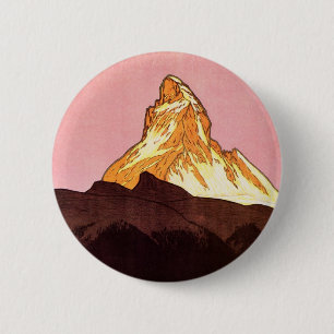 Macaron Rond 5 Cm Vintage voyage, Matterhorn Mountain, Suisse