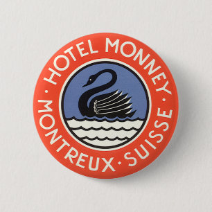 Macaron Rond 5 Cm Vintage voyage, Swan Bird Hotel Monney Suisse