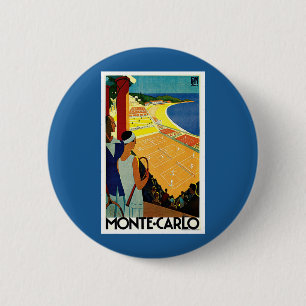Macaron Rond 5 Cm Vintage voyage, Tennis, Sports, Monte Carlo Monaco
