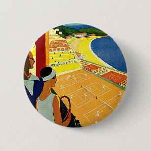 Macaron Rond 5 Cm Vintage voyage, Tennis, Sports, Monte Carlo Monaco