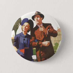 Macaron Rond 5 Cm Vintage voyage, Touristes en Vacances