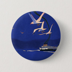 Macaron Rond 5 Cm Vintage voyage, Vacances en bateau de croisière en
