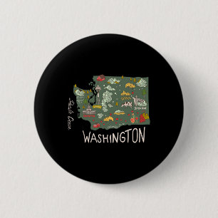Macaron Rond 5 Cm Vintage Washington Evergreen State Seattle Pacifiq