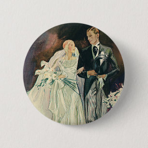 Macaron Rond 5 Cm Vintage Wedding Newlyweds, Happy Bride and Goom
