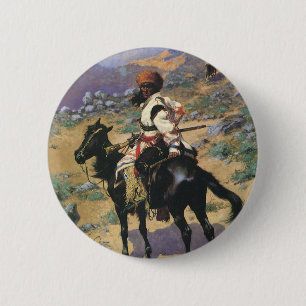 Macaron Rond 5 Cm Vintage Wild West, un trappeur indien par Remingto