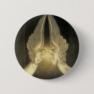 Macaron Rond 5 Cm Vintages anges priant sur Jésus-Christ dans le lin