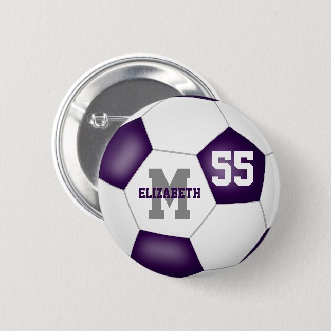 Macaron Rond 5 Cm violet gris filles soccer personnalisé (Devant & derrière)