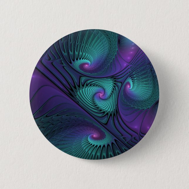 Macaron Rond 5 Cm Violet Rencontre Turquoise Moderne Art Fractal Abs (Devant)