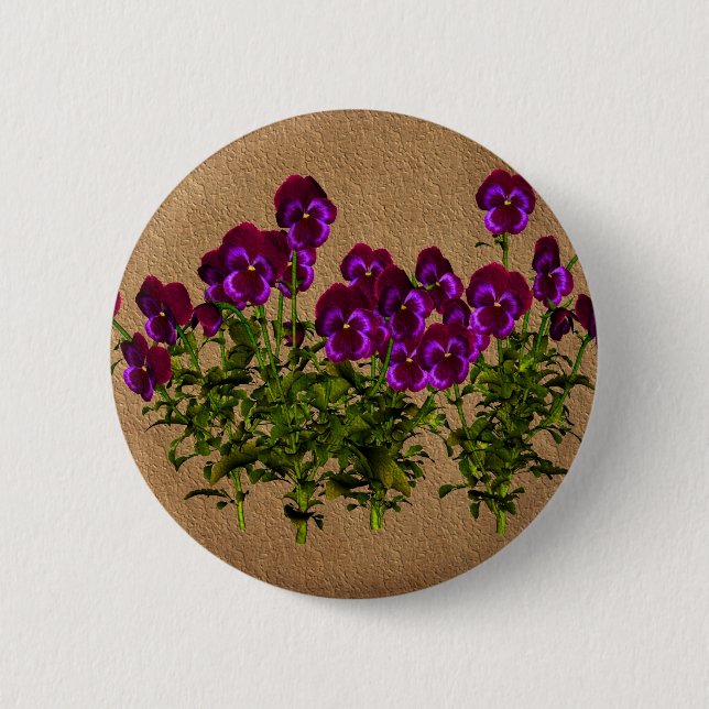 Macaron Rond 5 Cm Violettes pourpres sur floral de papier âgé (Devant)