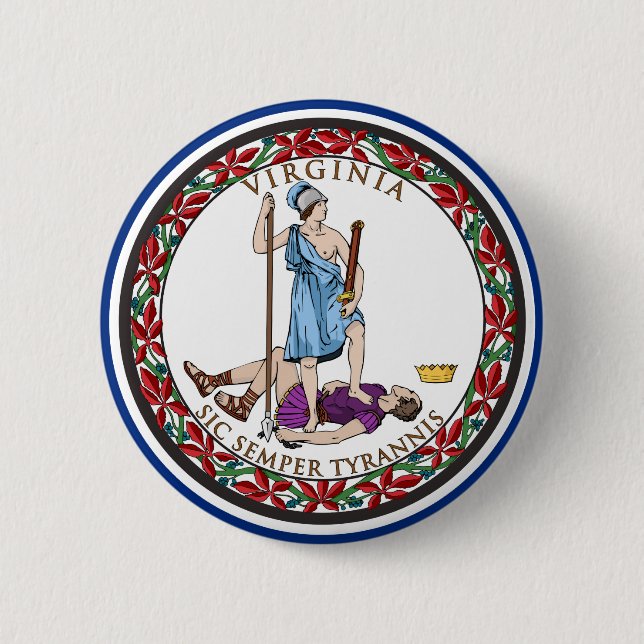 Macaron Rond 5 Cm Virginia State Seal, Le drapeau de l'état de Virgi (Devant)