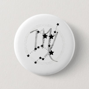 Macaron Rond 5 Cm Virgo constellation de zodiac noir et argent