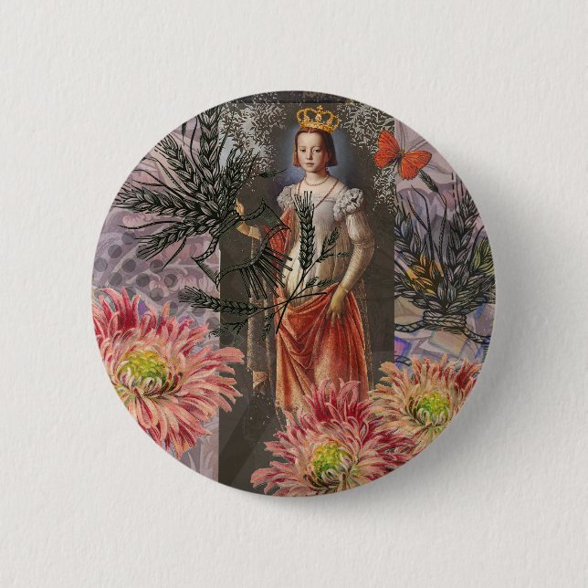 Macaron Rond 5 Cm Virgo Woman Portrait Antique Coloré Riche (Devant)