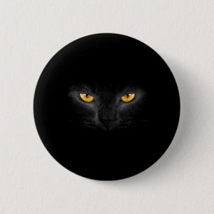 Macaron Rond 5 Cm Visage de chat noir aux yeux jaunes Amateur de cha