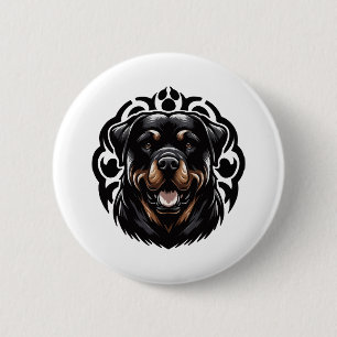 Macaron Rond 5 Cm Visage de chien Rottweiler