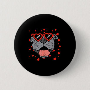 Macaron Rond 5 Cm Visage de Pitbull Cœur Lunettes Saint Valentin Ani