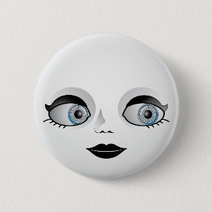 Macaron Rond 5 Cm Visage de poupée de Goth