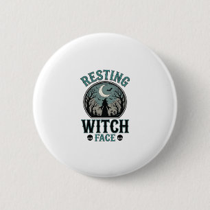 Macaron Rond 5 Cm Visage de sorcière au repos design Halloween vinta