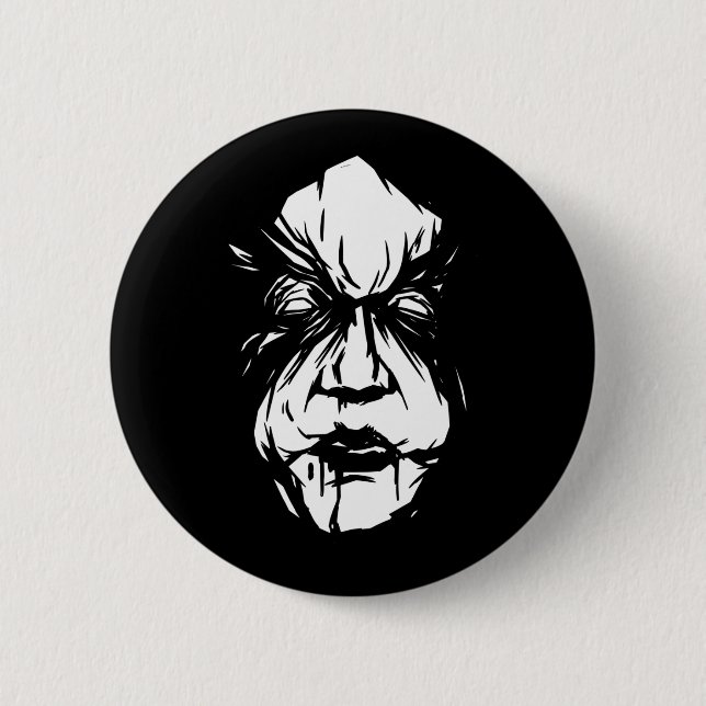Macaron Rond 5 Cm Visage de Sorcière Flippant (Devant)
