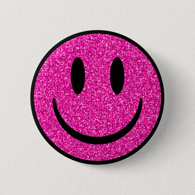 Macaron Rond 5 Cm Visage de sourire rose Parties scintillant (Devant)