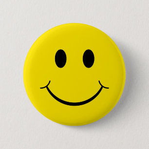 Macaron Rond 5 Cm Visage Jaune Bonheur Classique des Années 70