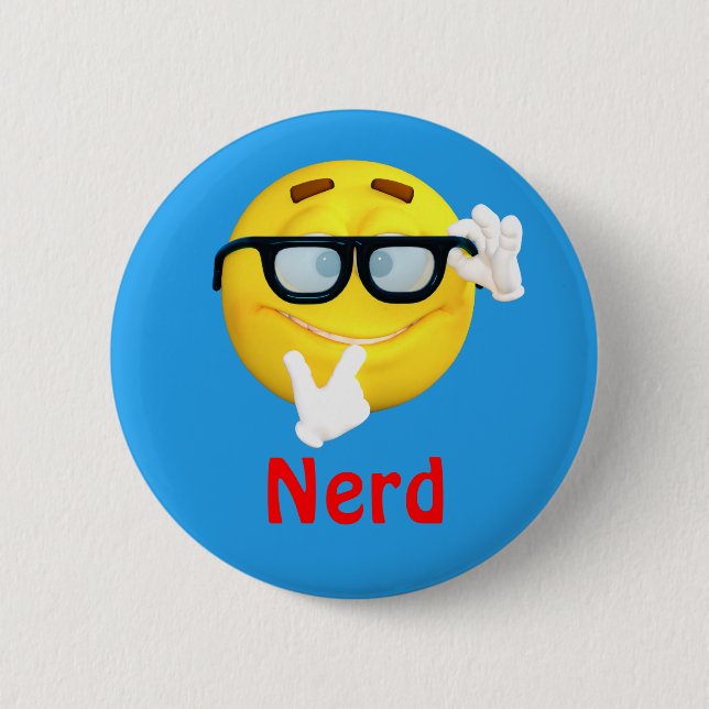 Macaron Rond 5 Cm Visage nerd de bande dessinée d'émoticône d'Emoji (Devant)