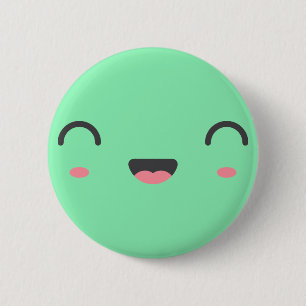 Macaron Rond 5 Cm Visage souriant de Kawaii avec les yeux fermés ron