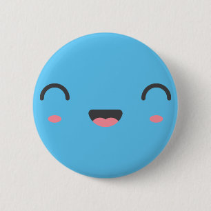 Macaron Rond 5 Cm Visage souriant de Kawaii avec les yeux fermés ron