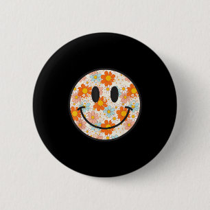 Macaron Rond 5 Cm Visage Souriant Fleur de Daisy Rétro Heureux Esthé