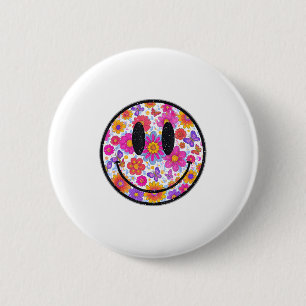 Macaron Rond 5 Cm Visage Sourire Joyeux Rétro Marguerite Style Prépa