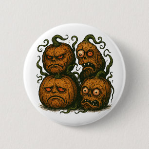 Macaron Rond 5 Cm Visages Citrouilles hantés - Halloween Déplaisant