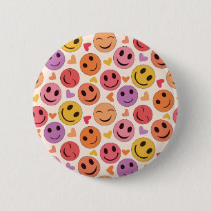 Macaron Rond 5 Cm Visages souriants colorés et heureux avec des cœur