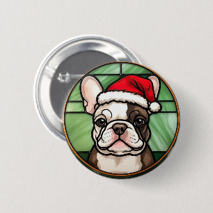 Macaron Rond 5 Cm Vitrail de Noël Bouledogue Français