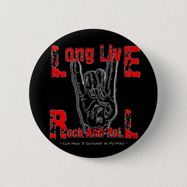 Macaron Rond 5 Cm Vivent longtemps le rock (le noir) (Devant)