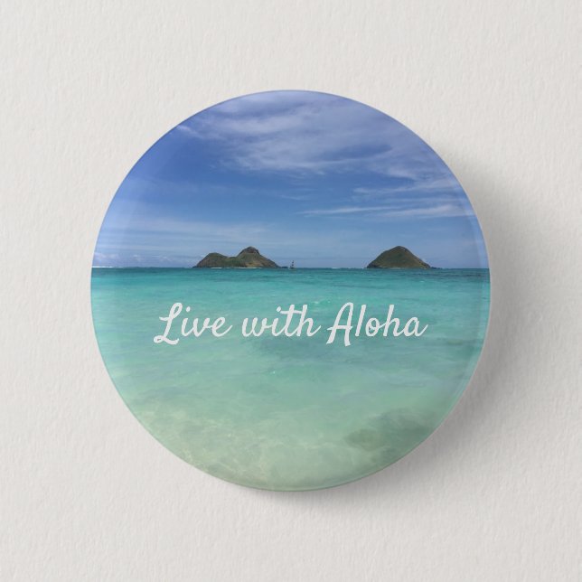 Macaron Rond 5 Cm Vivez avec Aloha Hawaii (Devant)