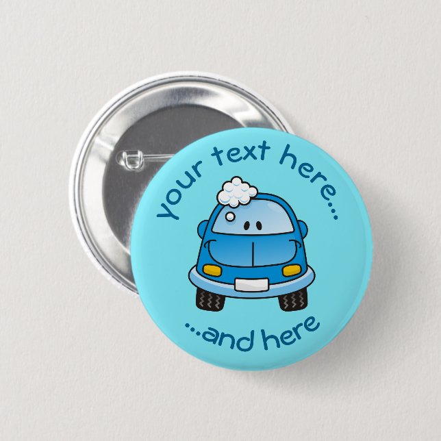Macaron Rond 5 Cm Voiture bleue avec bulles Pinback Button (Devant & derrière)