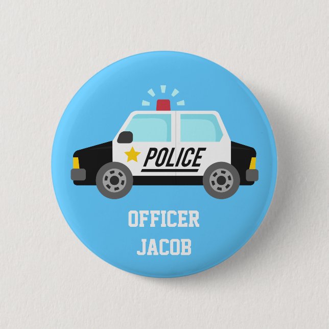 Macaron Rond 5 Cm Voiture de police classique avec le bouton (Devant)