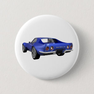 Macaron Rond 5 Cm Voiture de sport 1970 de Corvette : Finition bleue