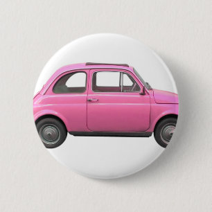 Macaron Rond 5 Cm Voiture italienne vintage de Fiat 500 roses