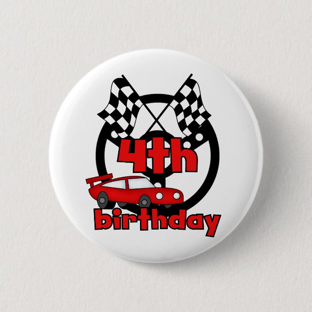 Macaron Rond 5 Cm Voiture Racing 4e Anniversaire Tshirts et cadeaux (Devant)