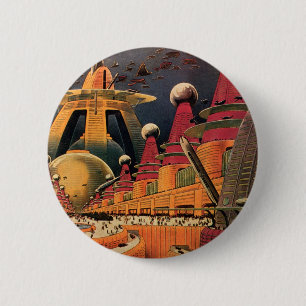 Macaron Rond 5 Cm Voiture volant vintage de science fiction futurist
