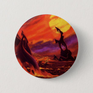 Macaron Rond 5 Cm Volcano Planète de science-fiction vintage avec La