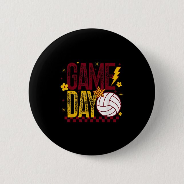 Macaron Rond 5 Cm Volleyball Game Day Retro Girls Volleyball Mom Mar (Devant)