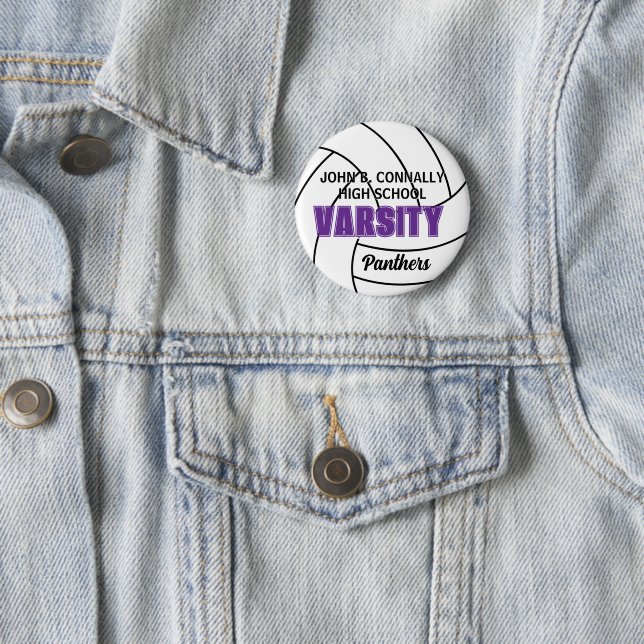Macaron Rond 5 Cm Volleyball Varsity Personnalisé École Secondaire V (En situation)