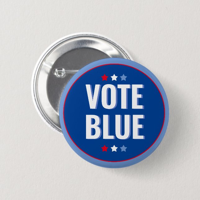 Macaron Rond 5 Cm Vote Blue Bold Blue White Election (Devant & derrière)