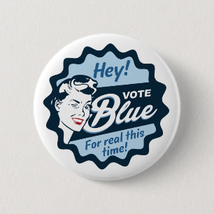 Macaron Rond 5 Cm Vote Blue Pour réel cette fois Retro
