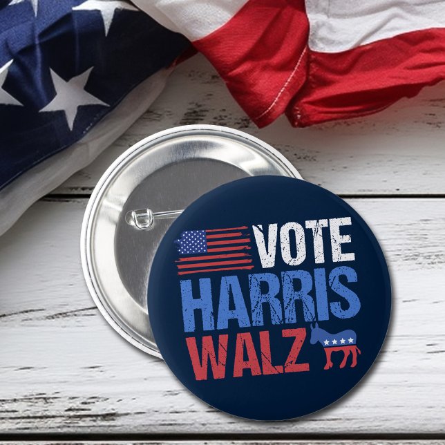 Macaron Rond 5 Cm Vote Harris Walz Democrat Donkey American Flag (Créateur téléchargé)