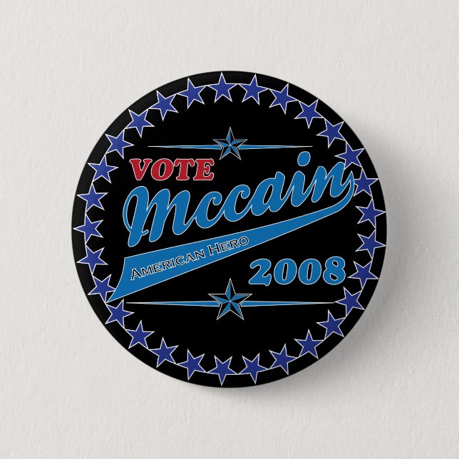 Macaron Rond 5 Cm Vote McCAIN une élection américaine 2008 de héros (Devant)